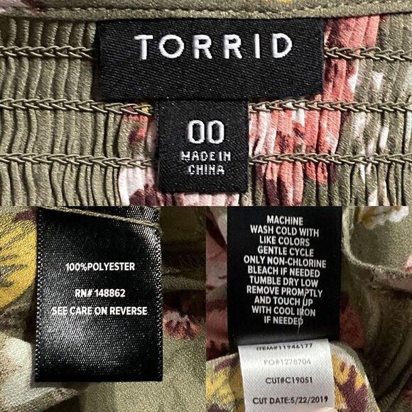 Torrid Green Season Floral Crepe Smocked 3/4 Sleeve Blouse Medium - Picture 5 of 6